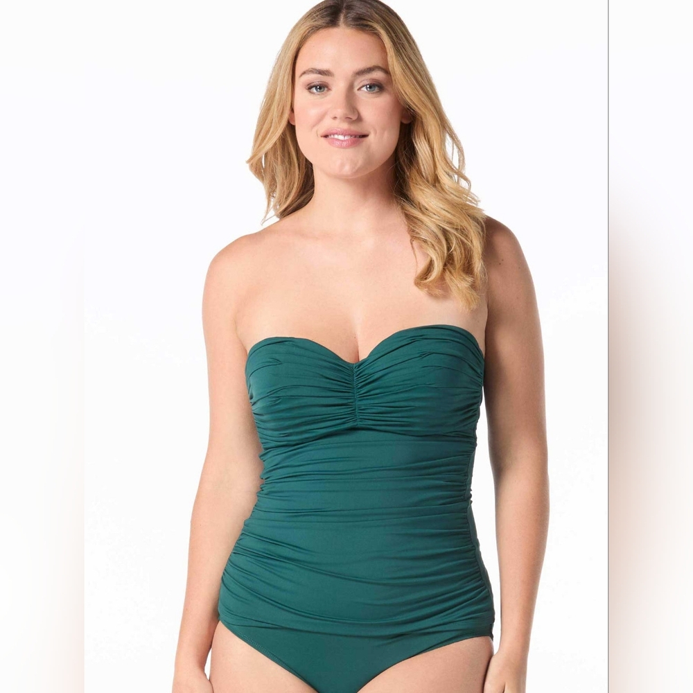 Coco Reef Women’s Tankini Top Size 40DD Green Ruched Adjustable Strap Tie Back